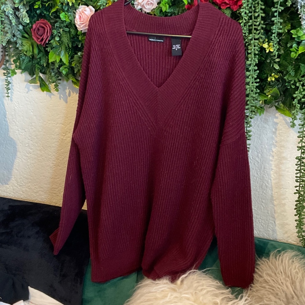 Burgundy Moda International V-Neck Sweater